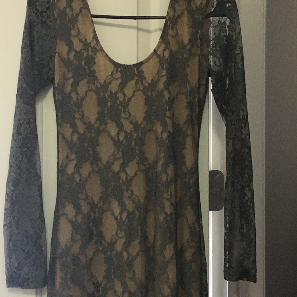 SM Gray Lace Floor Length Gown